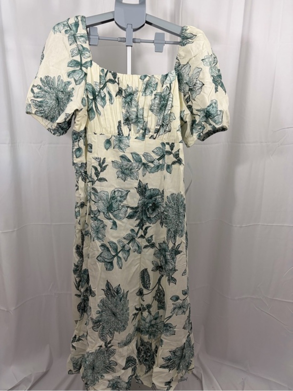 NWT London Times Women’s Size 18W Cream Dress with Green Floral Print